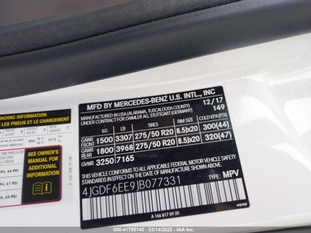 4JGDF6EE9JB077331 Mercedes-Benz Gls 450 4matic