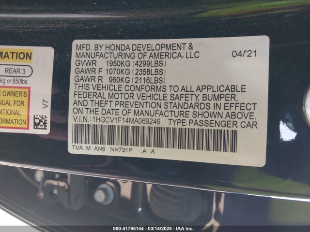 1HGCV1F14MA069246 Honda ACCORD LX