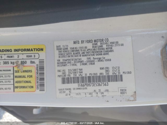 1FA6P0H73E5367563 Ford FUSION SE