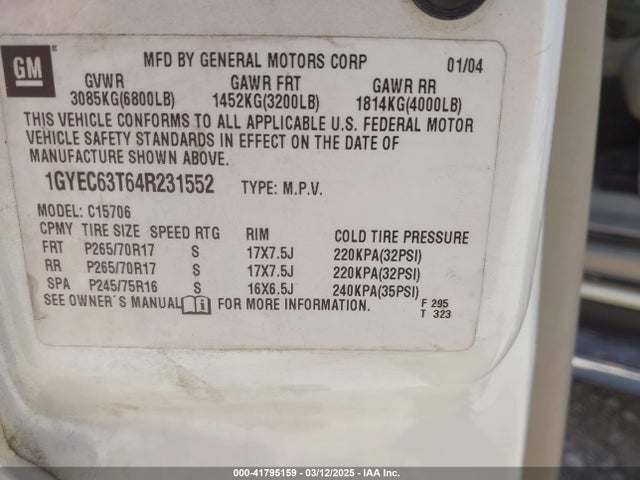 2004 CADILLAC ESCALADE 1GYEC63T64R231552 Photo 8