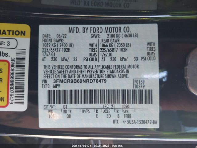2022 FORD BRONCO SPORT 3FMCR9B69NRD76479 Photo 8