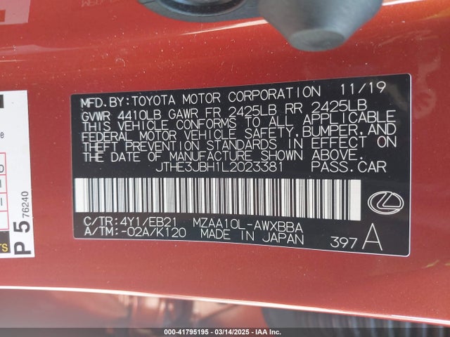 JTHE3JBH1L2023381 Lexus Ux 200 F Sport
