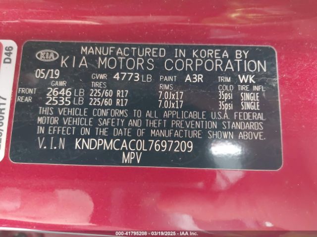 KNDPMCAC0L7697209 KIA Sportage Lx