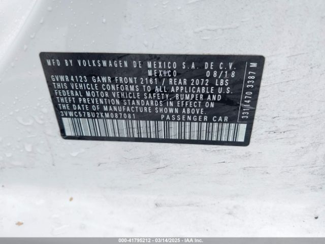 3VWC57BU2KM087081 Volkswagen Jetta 1.4t R-line/1.4t S/1.4t Se