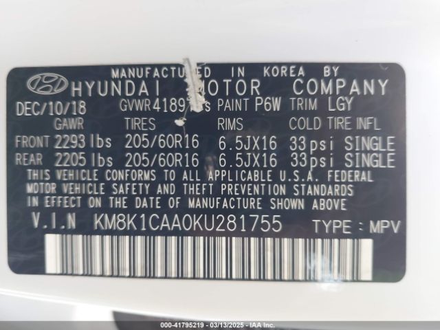 2019 HYUNDAI KONA KM8K1CAA0KU281755 Photo 8