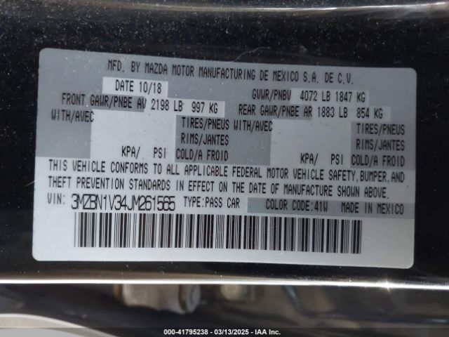 3MZBN1V34JM261565 Mazda Mazda3 Touring