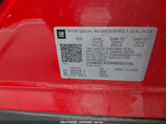 3GNKBCRS9MS534791 Chevrolet Blazer Fwd 2lt