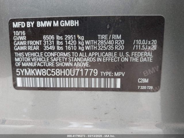 5YMKW8C58H0U71779 BMW X6 M