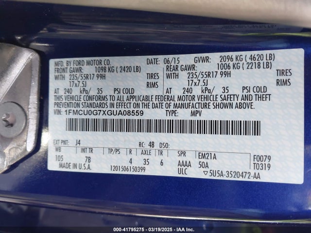 1FMCU0G7XGUA08559 Ford ESCAPE SE