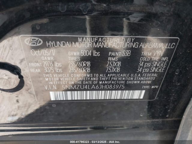 5NMZU4LA6JH083975 Hyundai Santa Fe Sport 2.0t