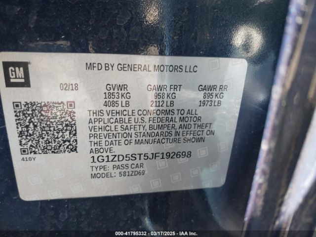 1G1ZD5ST5JF192698 Chevrolet MALIBU LT