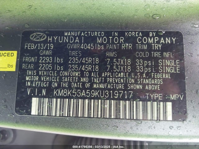 KM8K53A59KU319717 Hyundai Kona Iron Man