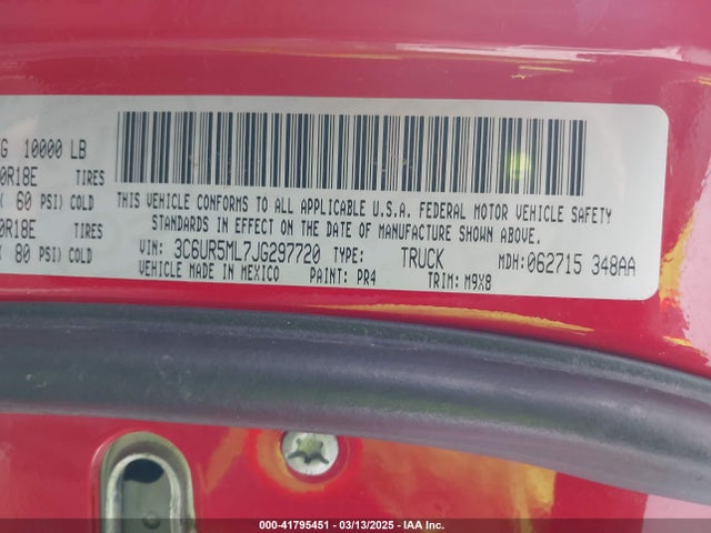 3C6UR5ML7JG297720 RAM 2500 Slt  4x4 6'4 Box