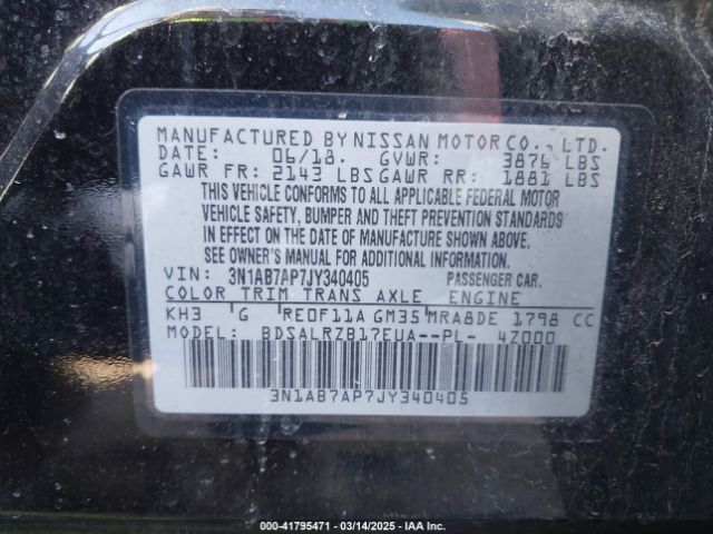 3N1AB7AP7JY340405 Nissan SENTRA SR
