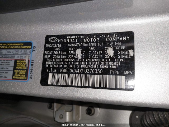 KM8J3CA4XHU376350 Hyundai TUCSON SE