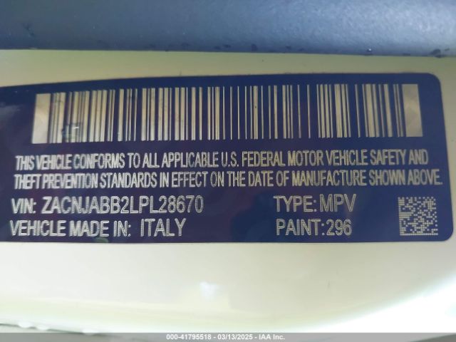 ZACNJABB2LPL28670 Jeep Renegade Altitude Fwd