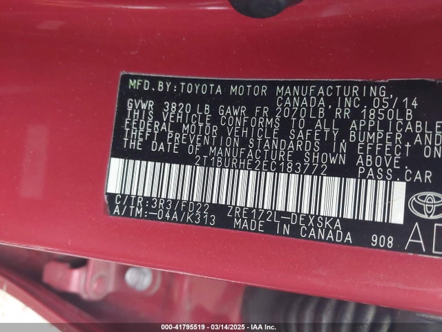 Toyota Corolla S Plus 2014 2T1BURHE2EC183772 Image 9