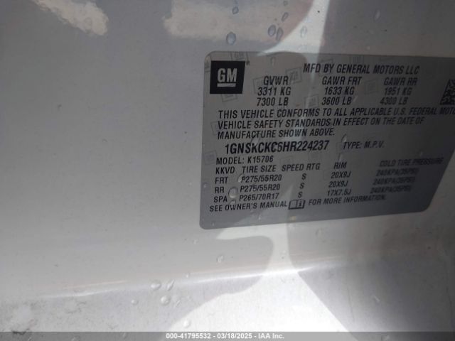 1GNSKCKC6HR224237 Chevrolet Tahoe Premier
