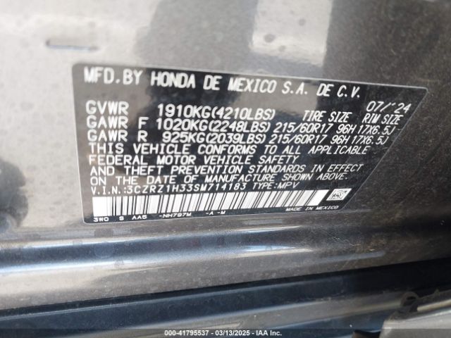 3CZRZ1H33SM714183 Honda Hr-v 2wd Lx