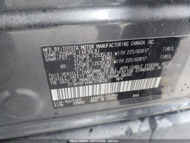 2T3W1RFV4NC179629 Toyota Rav4 Xle