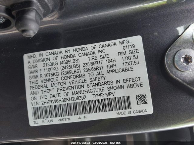 2HKRW6H30KH208392 Honda CR-V LX