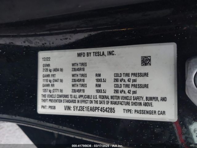 5YJ3E1EA6PF454285 Tesla Model 3 Rear-wheel Drive