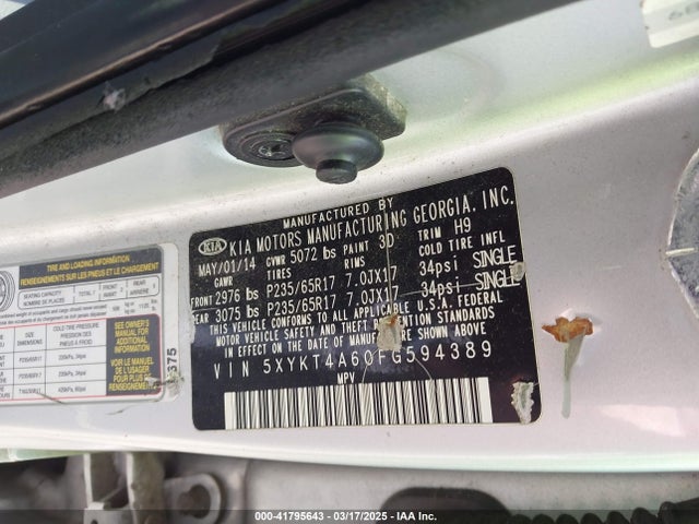5XYKT4A60FG594389 KIA SORENTO LX
