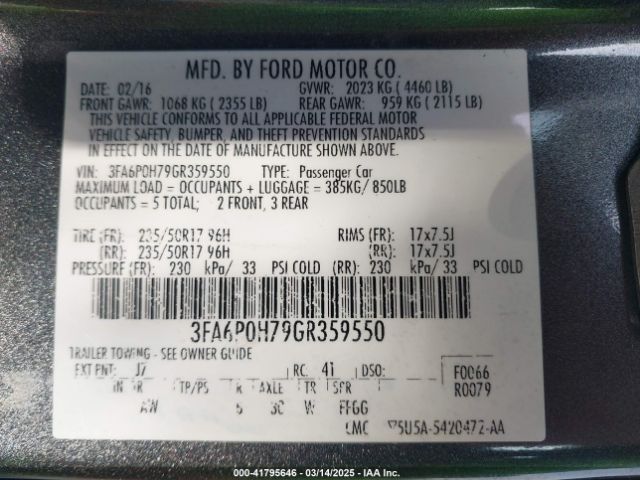 3FA6P0H79GR359550 Ford FUSION SE