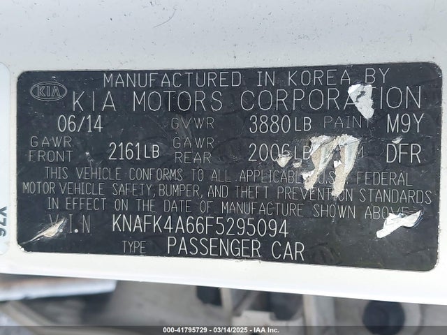 KNAFK4A66F5295094 KIA FORTE LX