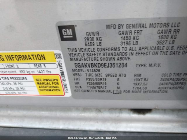 5GAKVBKD9EJ361204 Buick Enclave Leather
