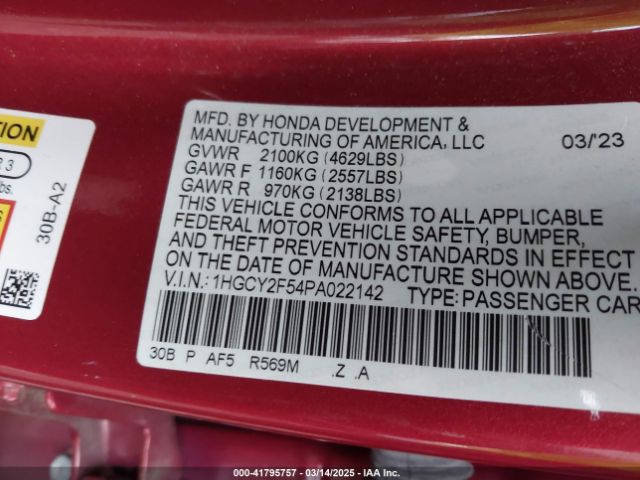 1HGCY2F54PA022142 Honda Accord Hybrid Sport