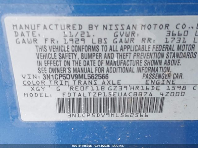3N1CP5DV9ML562566 Nissan Kicks Sr Xtronic Cvt