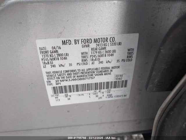 Ford EDGE SEL 2016 2FMPK3J95GBB71757 Image 9