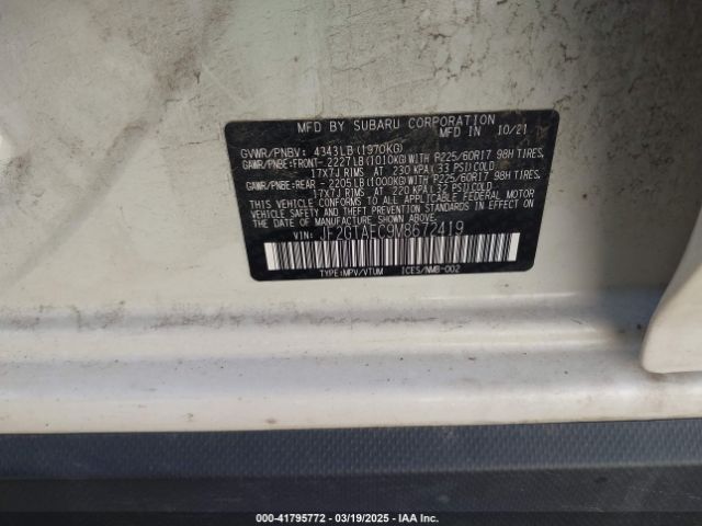 JF2GTAEC9M8672419 Subaru Crosstrek Premium