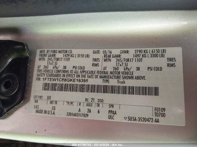 1FTEW1C88GKE18395 Ford F-150 Xl
