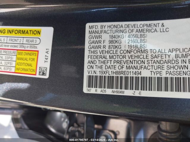 19XFL1H88RE011494 Honda Civic Sport Touring