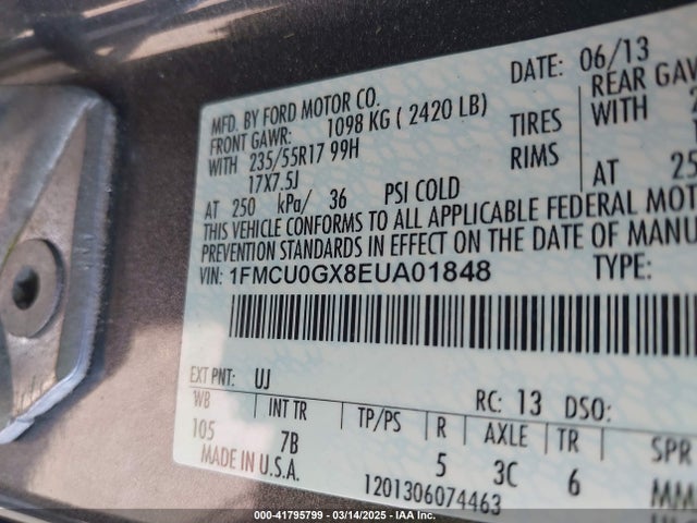 1FMCU0GX8EUA01848 Ford ESCAPE SE