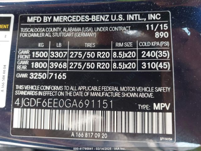 4JGDF6EE0GA691151 Mercedes-Benz Gl 450 4matic
