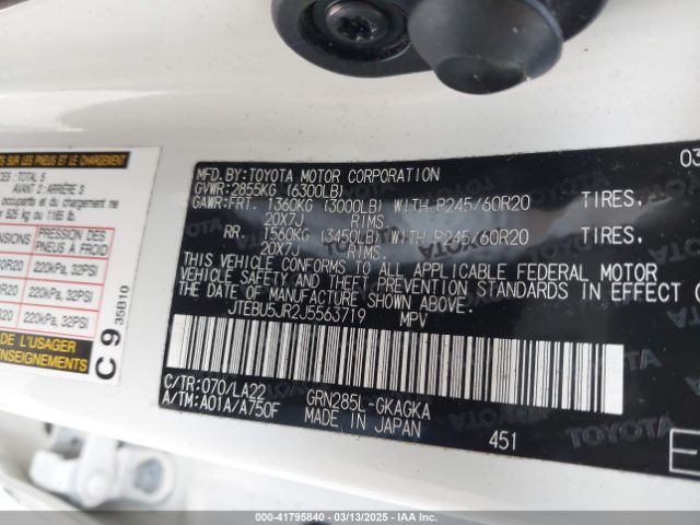 JTEBU5JR2J5563719 Toyota 4runner Limited