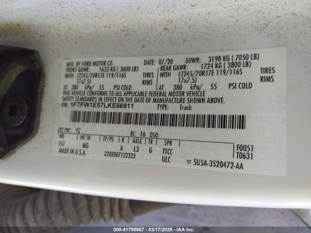 2020 FORD F-150 1FTFW1E57LKE66911 Photo 8