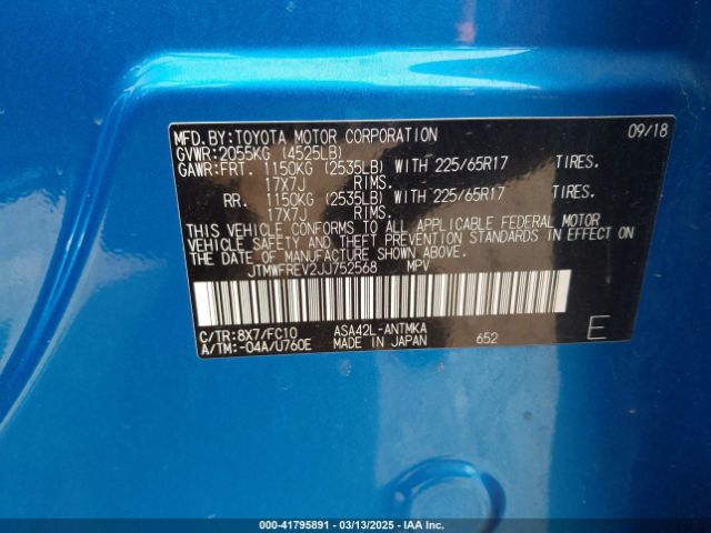 JTMWFREV2JJ752568 Toyota Rav4 Xle