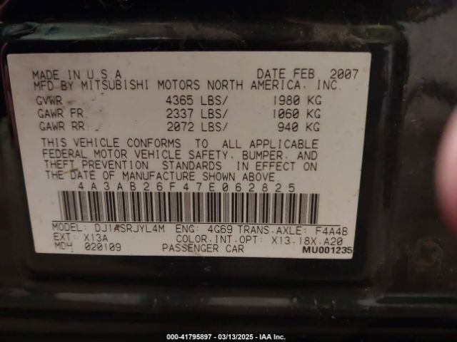2007 MITSUBISHI GALANT 4A3AB26F47E062825 Photo 8