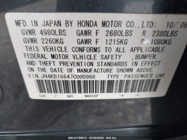 2007 ACURA RL JH4KB16647C000966 Photo 8