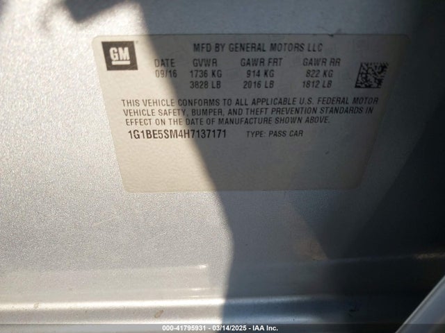 1G1BE5SM4H7137171 Chevrolet Cruze Lt Auto
