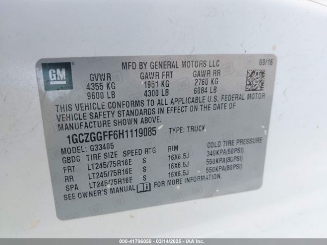 1GCZGGFF6H1119085 Chevrolet Express 3500 Work Van