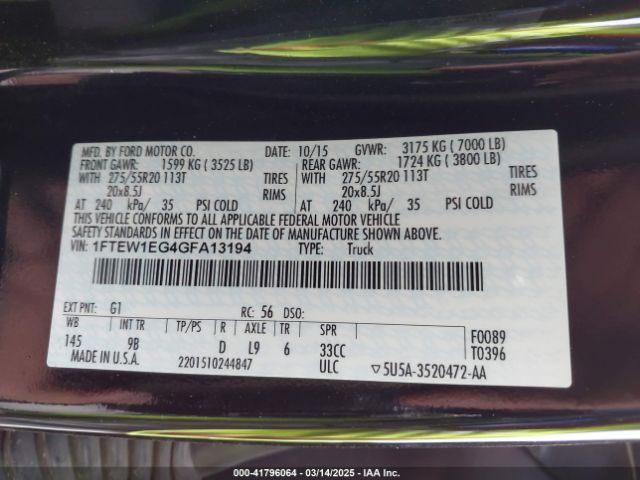 1FTEW1EG4GFA13194 Ford F-150 Platinum