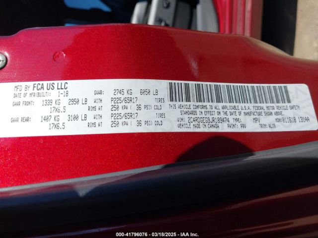 2C4RDGEG9JR189474 Dodge Grand Caravan Gt