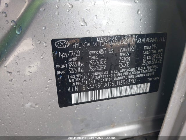 5NMS5CAD6LH304340 Hyundai Santa Fe Limited