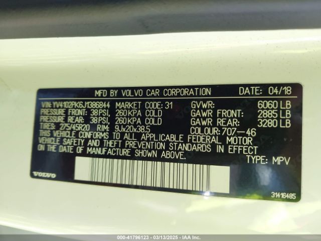 2018 VOLVO XC90 YV4102PK6J1386844 Photo 8