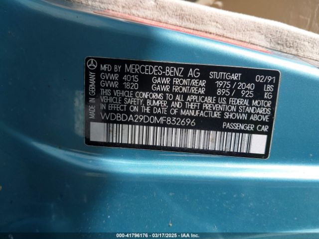 1991 MERCEDES-BENZ 190 WDBDA29D0MF832696 Photo 8